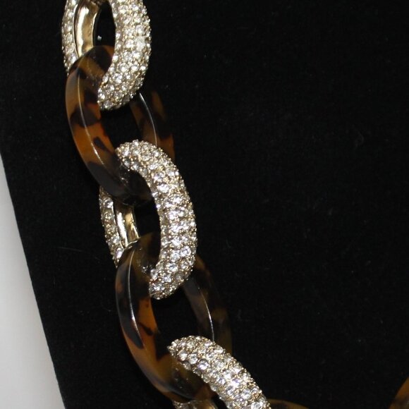 NWT Ann Taylor Faux Tortoise and Rhinestone Chain Link Necklace and Bracelet Set - Picture 4 of 16